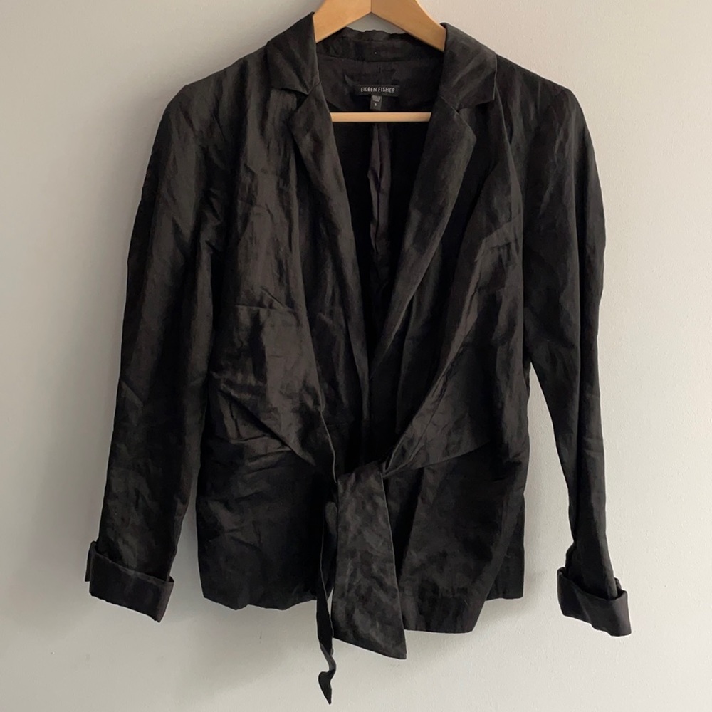 Eileen Fisher black tie front blazer